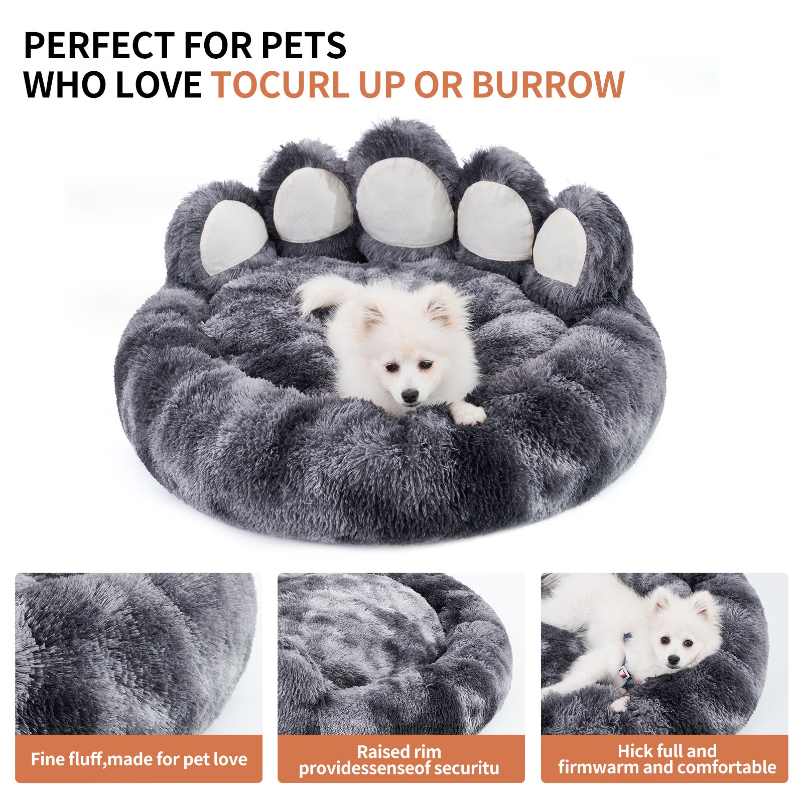 Dog Bed – Cozy Bear Paw Plush Bed