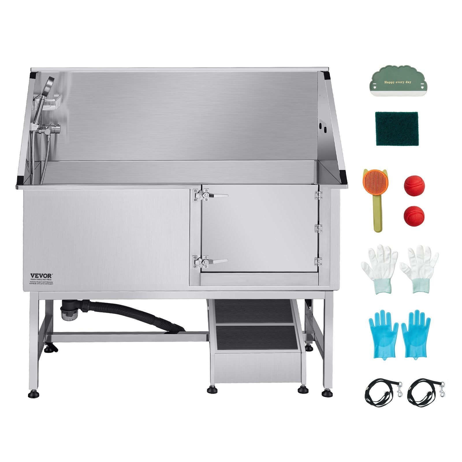 62 Inch Dog Grooming Bath Tub Stainless Steel W Ramp Water Filter