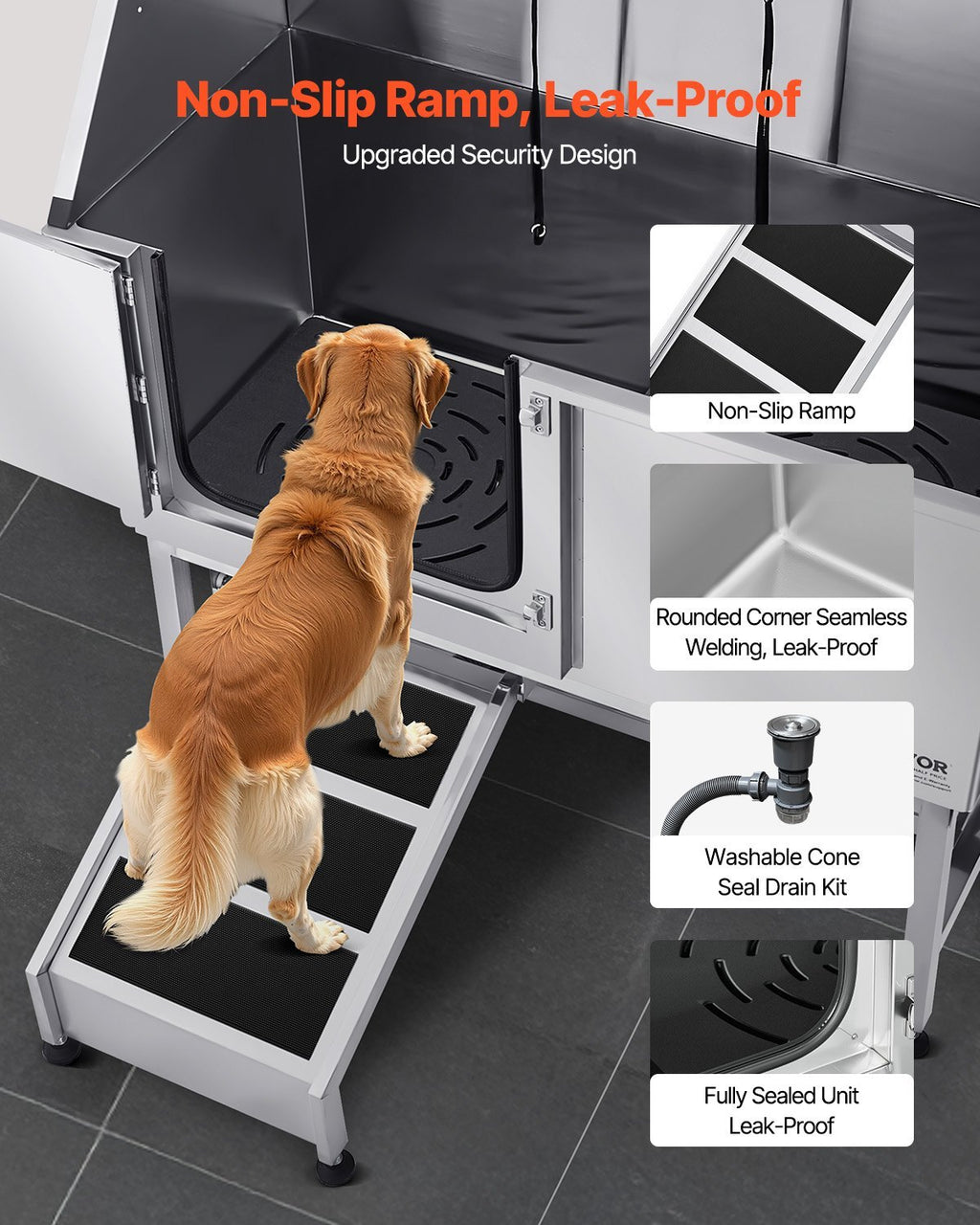 50 Inch Dog Grooming Bath Tub Stainless Steel W Ramp Water Filter Left