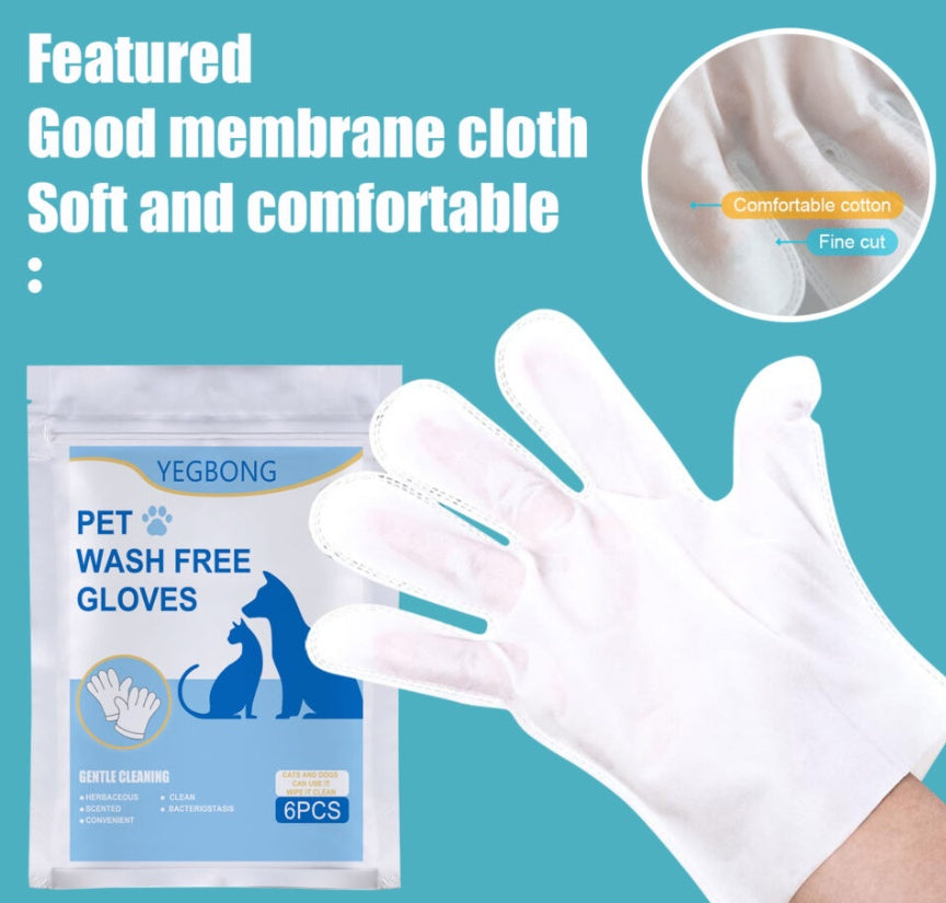 Pet Wipes, Cleaning Wipes, Feline Leave-In Non-Woven Gloves Leave-In - Set Of 6