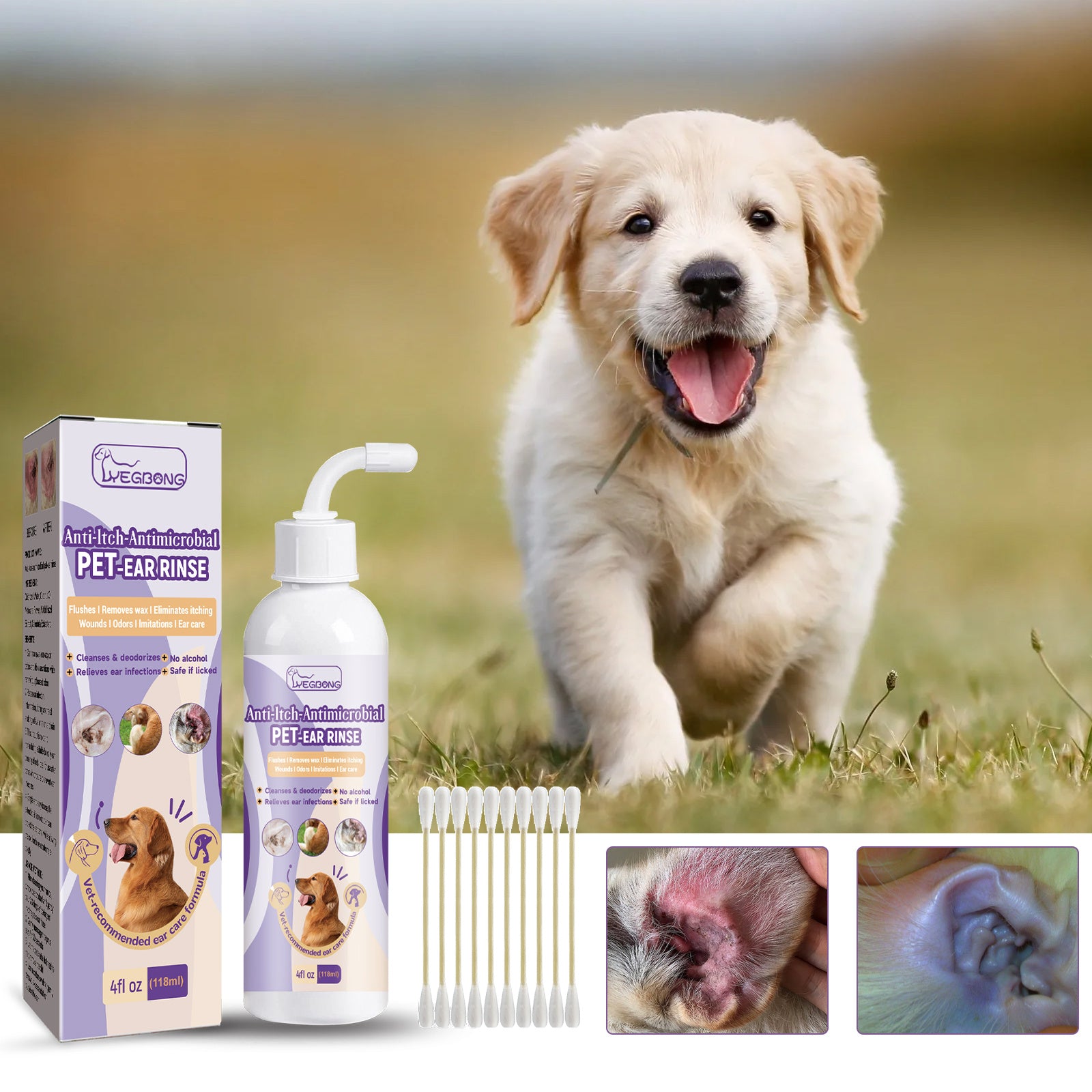 Cat & Dog Pet Ear Cleaner, Relieve Ear Canal Odor Cleaning Earwax Ear Cleansing Drops