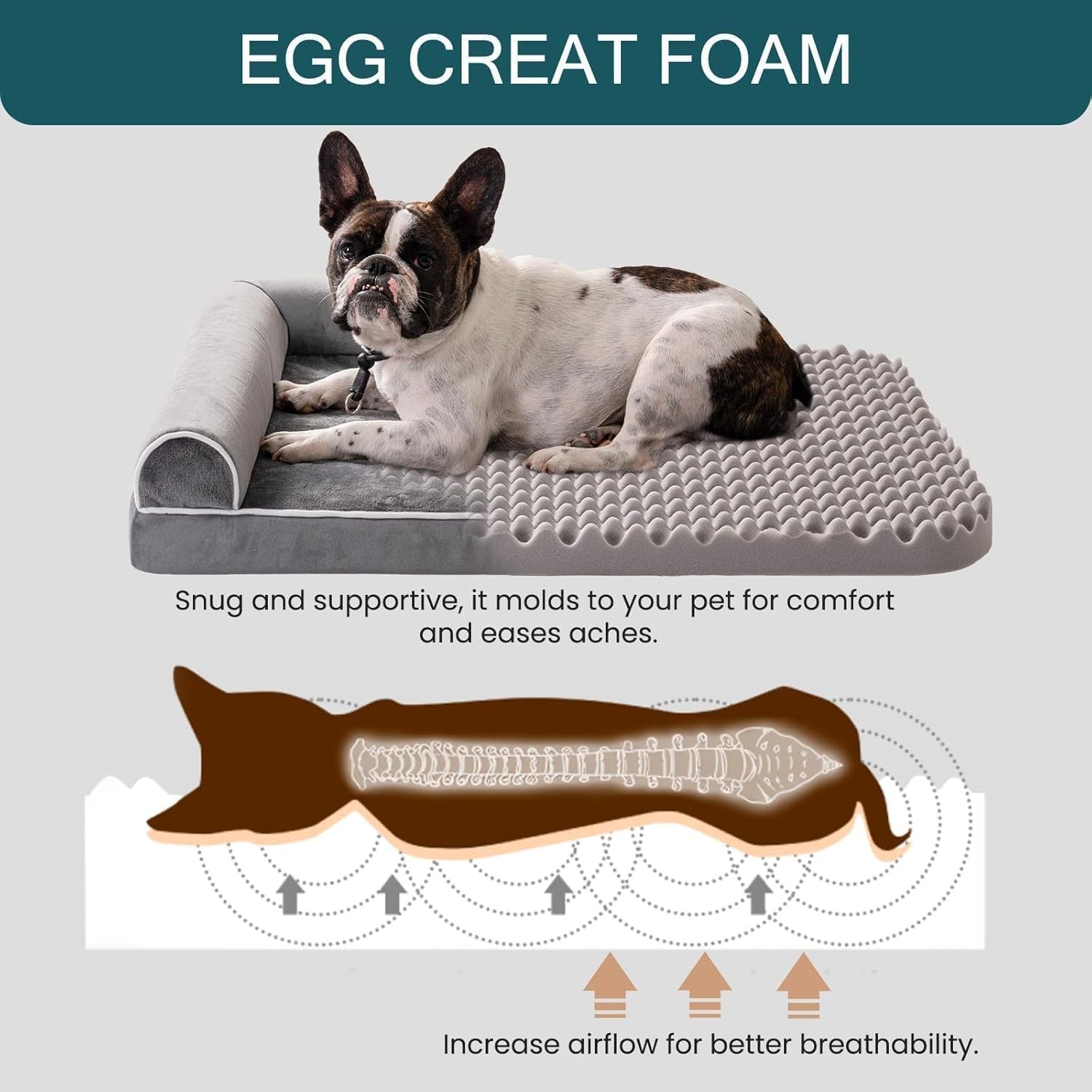 MEWOOFUN Orthopedic Dog Bed For Large Dogs - XL Egg Crate Foam Mattress With Removable Washable Cover, Waterproof Pet Couch Bed Grey, Extra Large