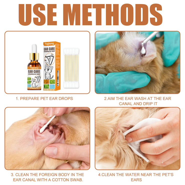 Pet Ear Wash Cotton Swab, Ear Mite Relief, Cat & Dog Cleaning Ear Drops, Clean Ear Canal Deodorant, 50ml Ear Wash