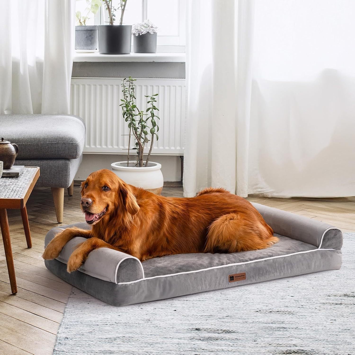 MEWOOFUN Orthopedic Dog Bed For Large Dogs - XL Egg Crate Foam Mattress With Removable Washable Cover, Waterproof Pet Couch Bed Grey, Extra Large