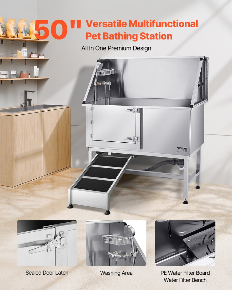 50 Inch Dog Grooming Bath Tub Stainless Steel W Ramp Water Filter Left