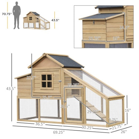 Wooden Chicken Coop with Nesting Box & Ramp