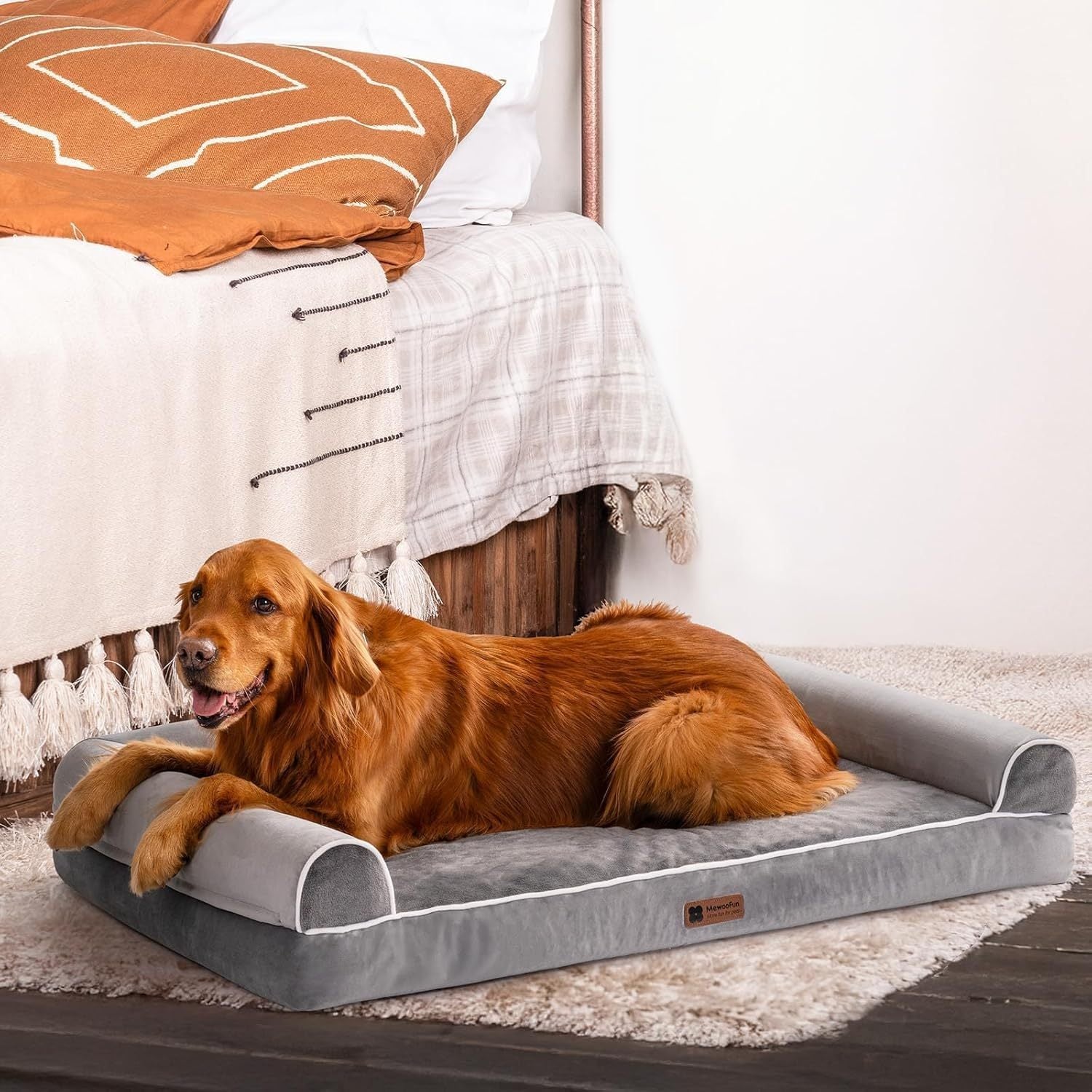 MEWOOFUN Orthopedic Dog Bed For Large Dogs - XL Egg Crate Foam Mattress With Removable Washable Cover, Waterproof Pet Couch Bed Grey, Extra Large