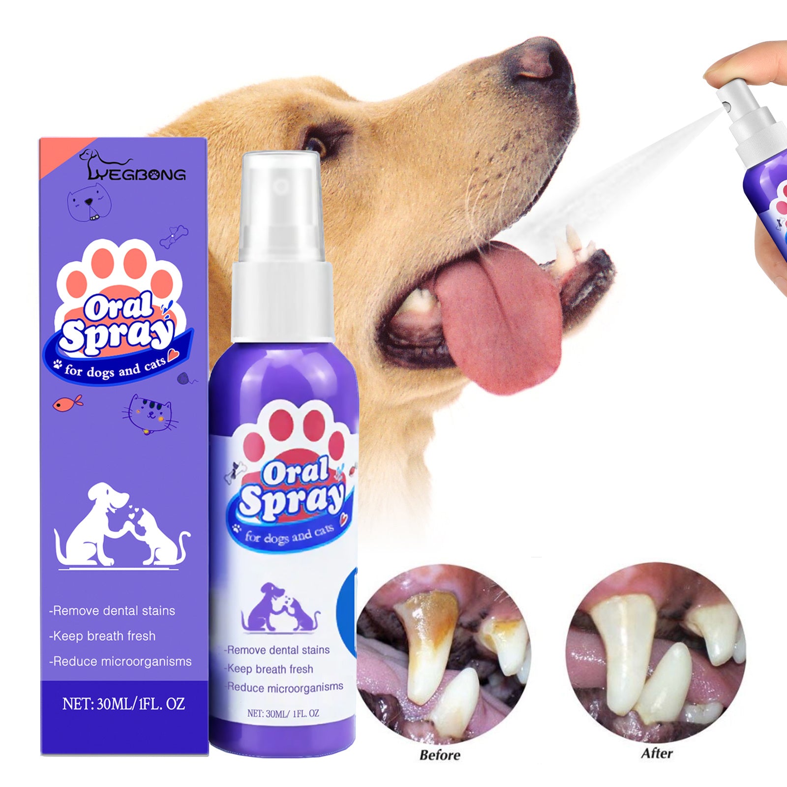 Cat And Dog Teeth Cleaning Spray To Remove Tooth Stains Fresh Breath Pet Oral Care Spray