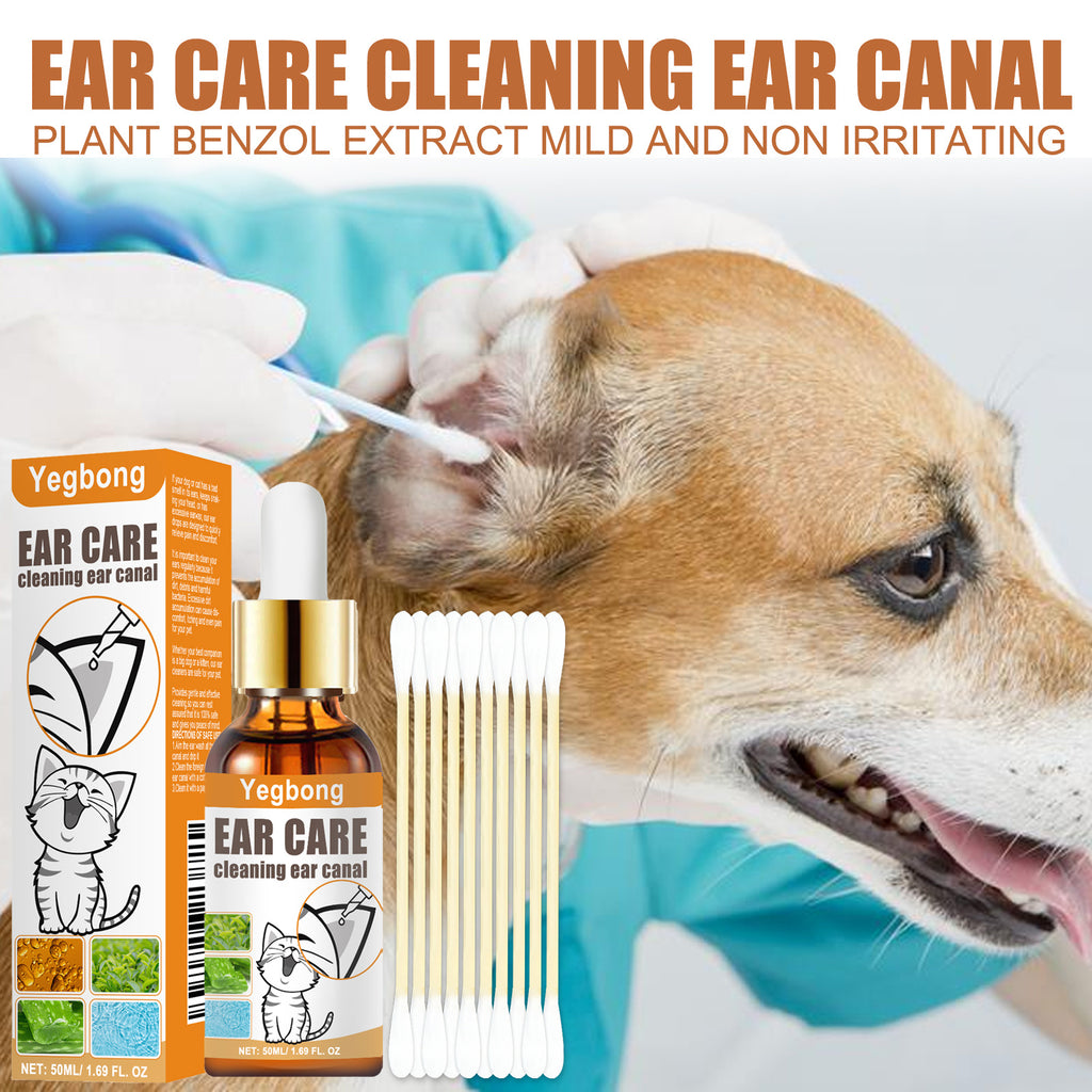Pet Ear Wash Cotton Swab, Ear Mite Relief, Cat & Dog Cleaning Ear Drops, Clean Ear Canal Deodorant, 50ml Ear Wash