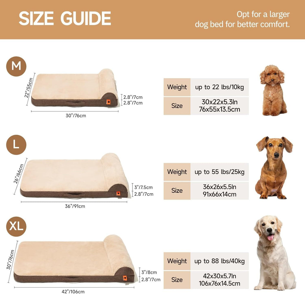 MEWOOFUN Orthopedic Dog Bed For Medium Dogs - Egg Crate Foam Sofa With Waterproof Lining & Anti-Slip Bottom, Washable Removable Cover Brown, Large
