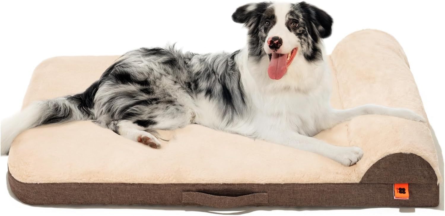 MEWOOFUN Orthopedic Dog Bed For Medium Dogs - Egg Crate Foam Sofa With Waterproof Lining & Anti-Slip Bottom, Washable Removable Cover Brown, Large