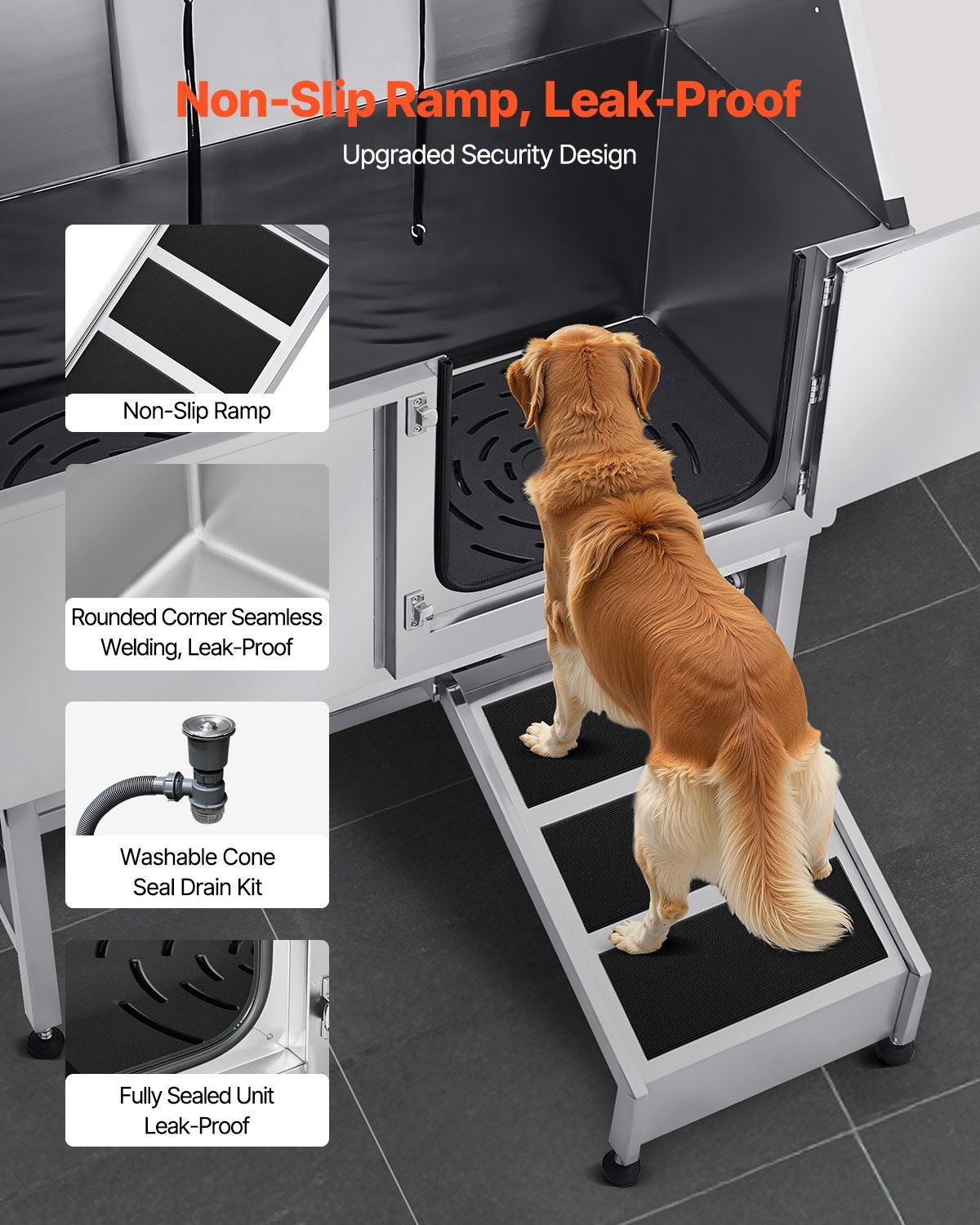 62 Inch Dog Grooming Bath Tub Stainless Steel W Ramp Water Filter