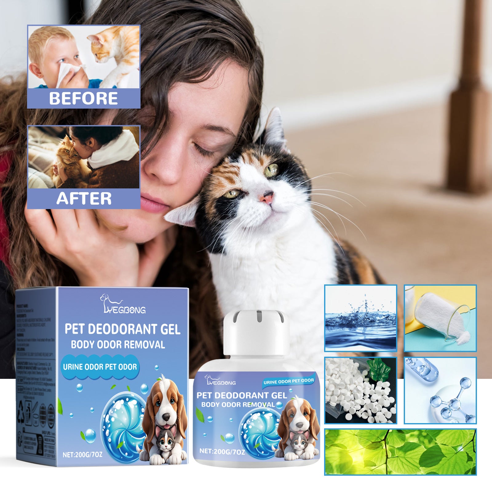 Pet Cat & Dog Deodorant Gel, Cattery Cattery Clean Smell Air Refreshing Deodorant Gel