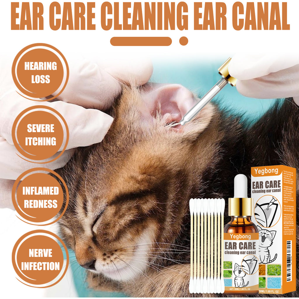 Pet Ear Wash Cotton Swab, Ear Mite Relief, Cat & Dog Cleaning Ear Drops, Clean Ear Canal Deodorant, 50ml Ear Wash