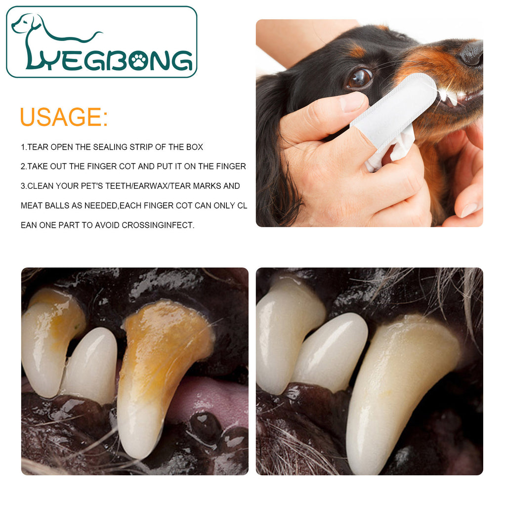 Pet Tooth Wipes, Finger Gloves, Dog And Cat Teeth To Clean Tartar And Fresh Breath