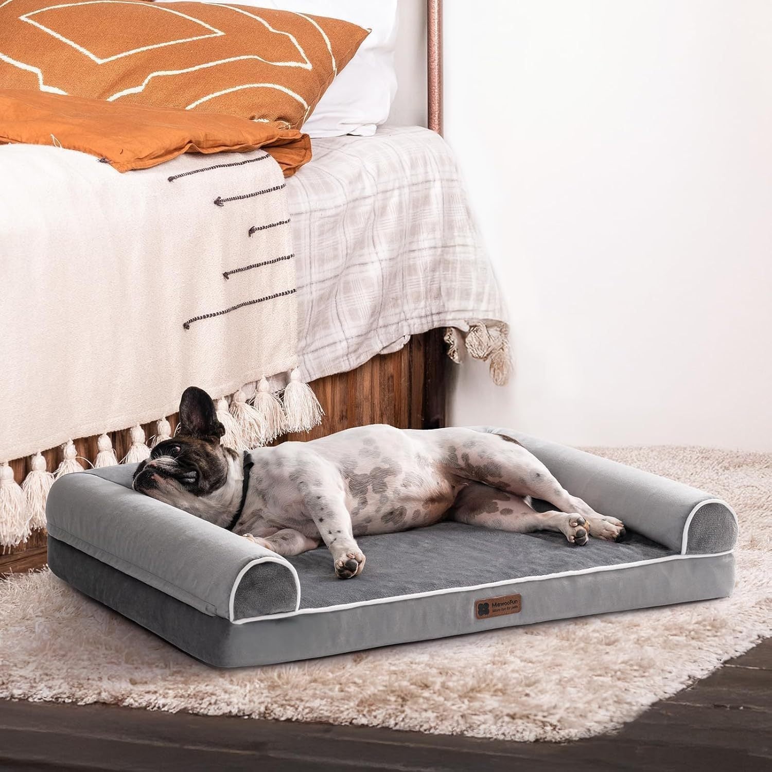 MEWOOFUN Orthopedic Dog Bed For Medium Large Dogs - Egg Foam Sofa With Waterproof Washable Cover, Supportive Pet Bed Grey, 40''x30''
